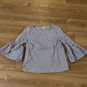 Jane and Delancey Blue Checkered Bell Sleeve Blouse